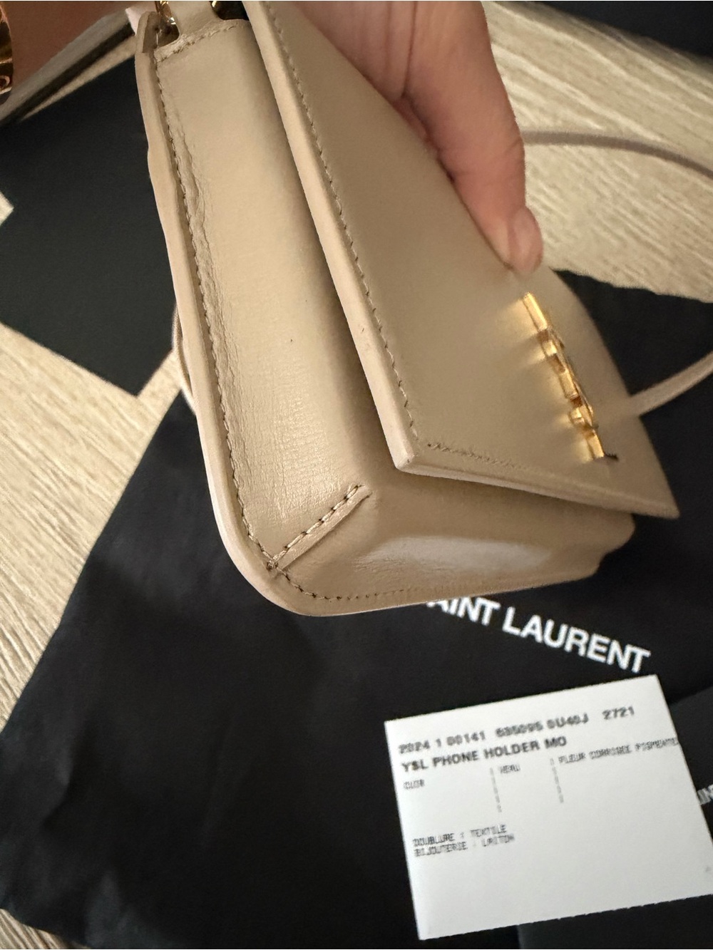 Saint Laurent Cassandre Phone Holder Crossbody Bag in Dark Beige - Picture 6 of 15